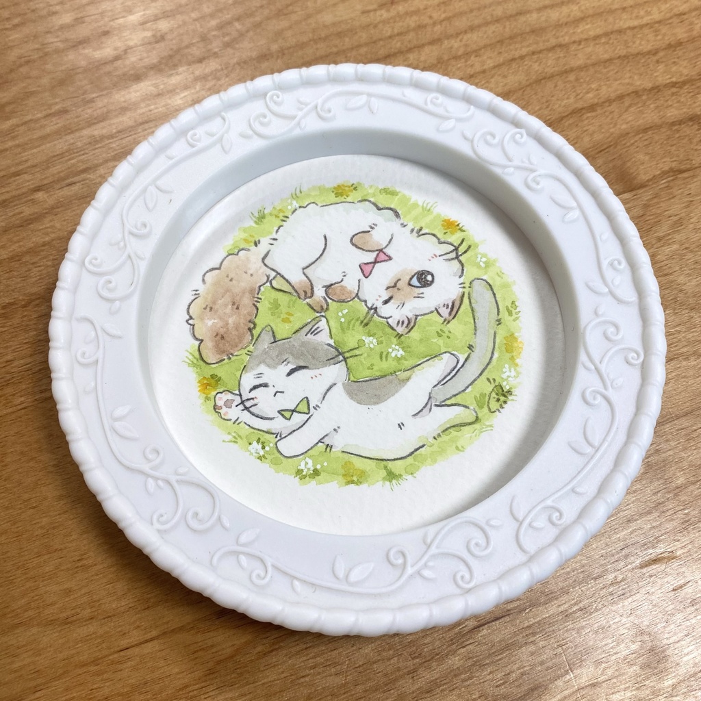 草むらの上のねこたち(原画)