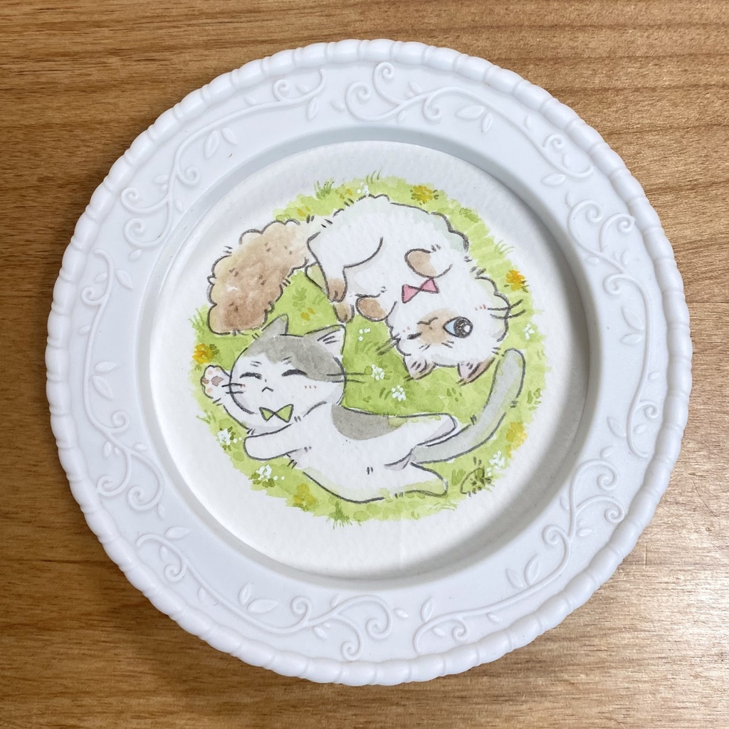 草むらの上のねこたち(原画)