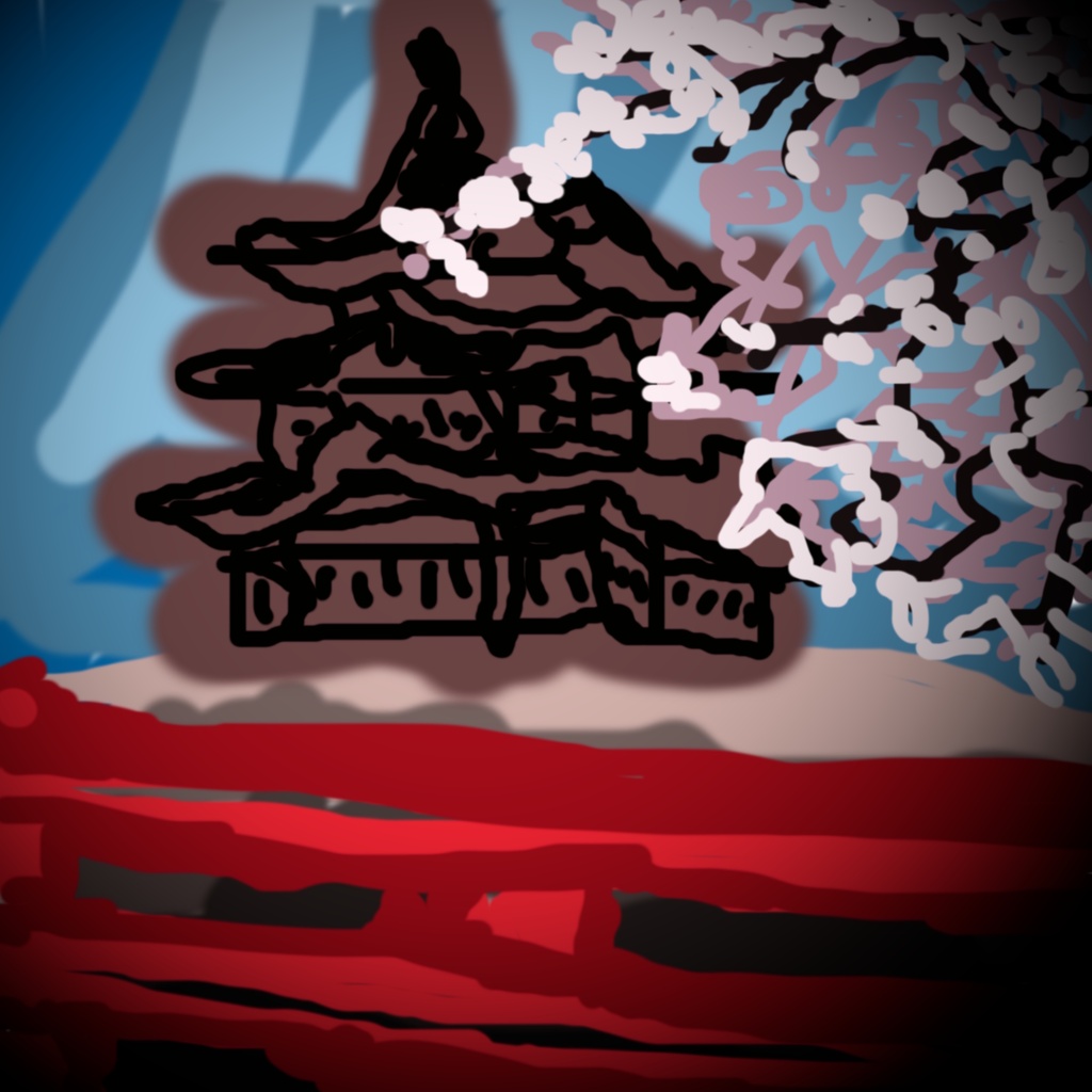【商用利用可】和モダン 桜と紅橋の五重塔 イラスト背景素材・壁紙