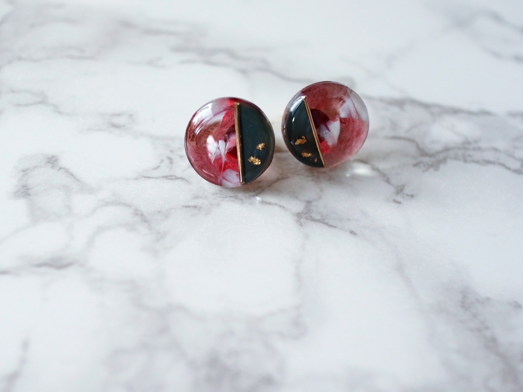 秋色マーブル〇バーガンディレッド〇(ピアス・ノンホールピアス)