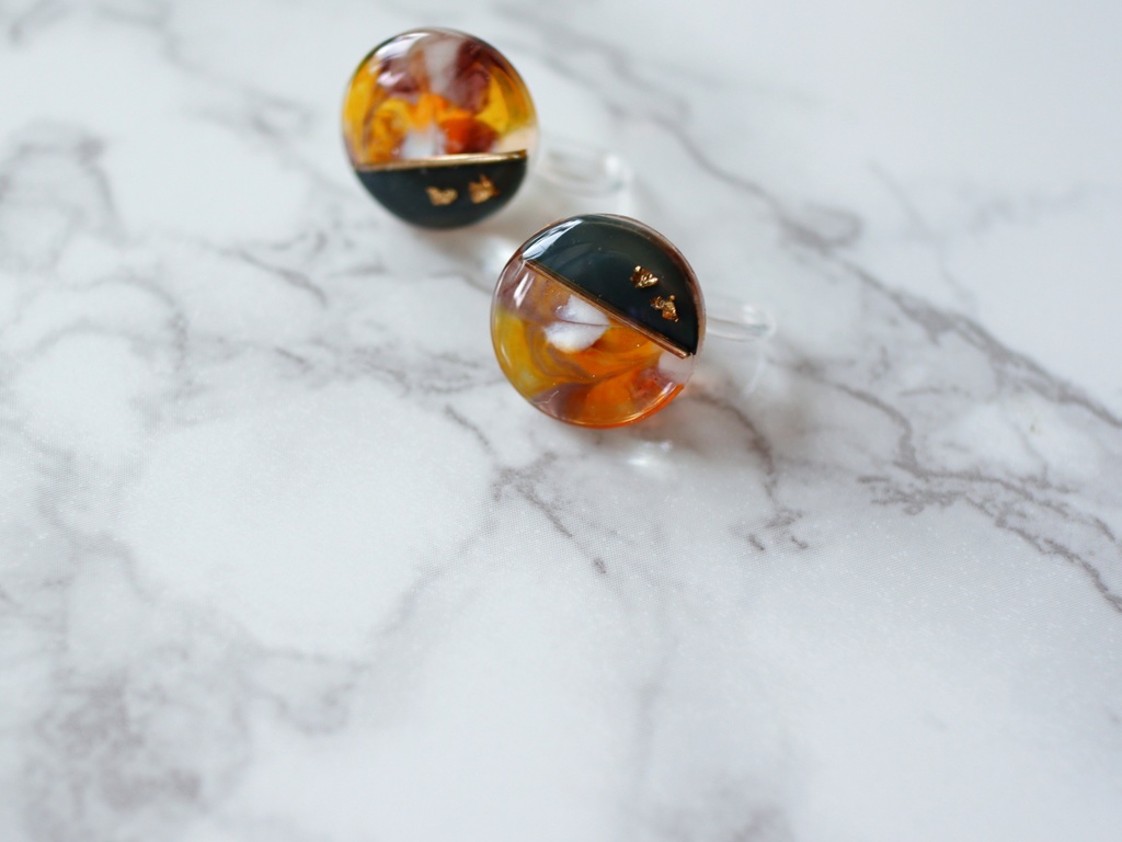 秋色マーブル〇マスタードイエロー〇（ピアス・ノンホールピアス）