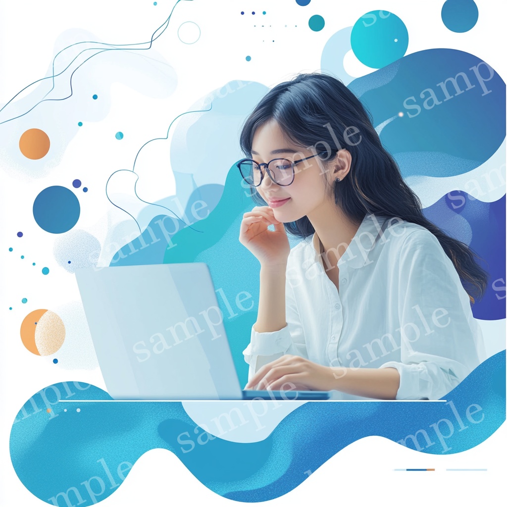 【人物あり|パソコン×女性】カラフル背景素材5枚セット Vol.2