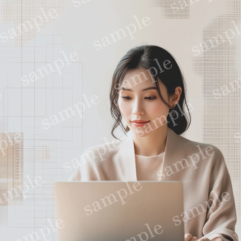 【人物あり|パソコン×女性】洗練フェミニン・モノトーン風素材5枚セット Vol.3