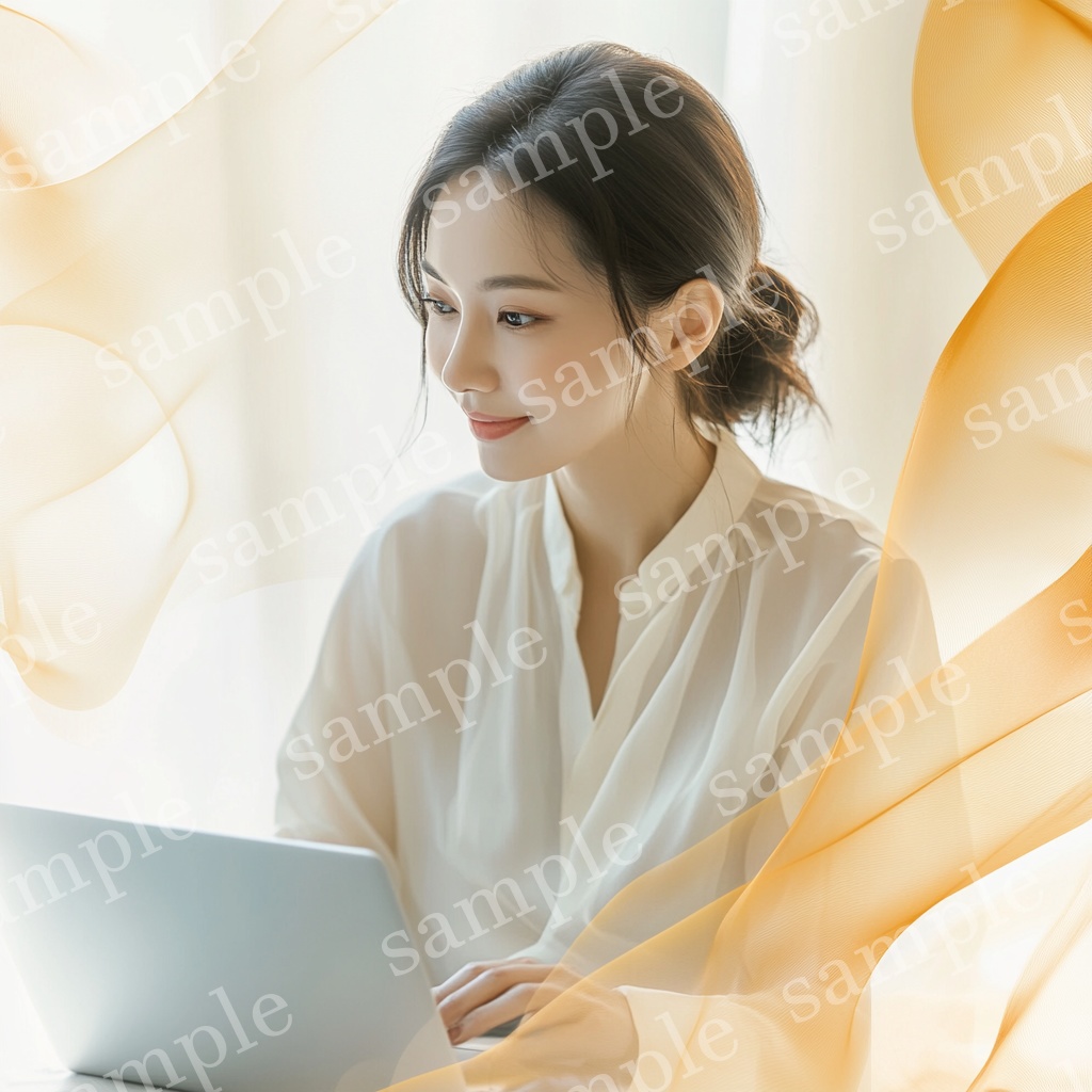 【人物あり|パソコン×女性】洗練フェミニン・モノトーン風素材5枚セット Vol.3