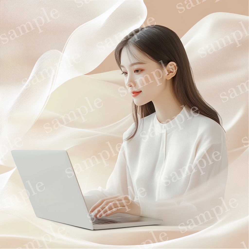【人物あり|パソコン×女性】洗練フェミニン・モノトーン風素材5枚セット Vol.3