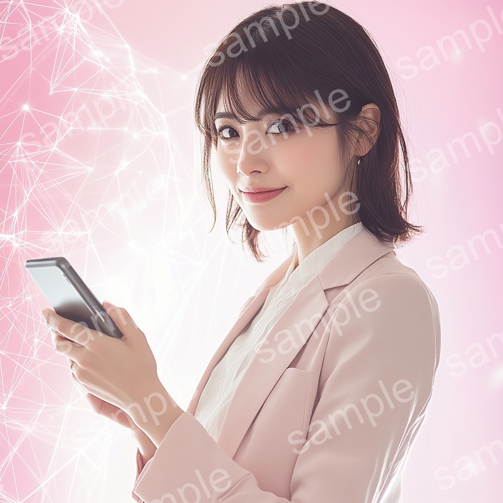 【人物あり|スマホ×女性】上品フェミニンなビジュアル素材5枚セット Vol.4