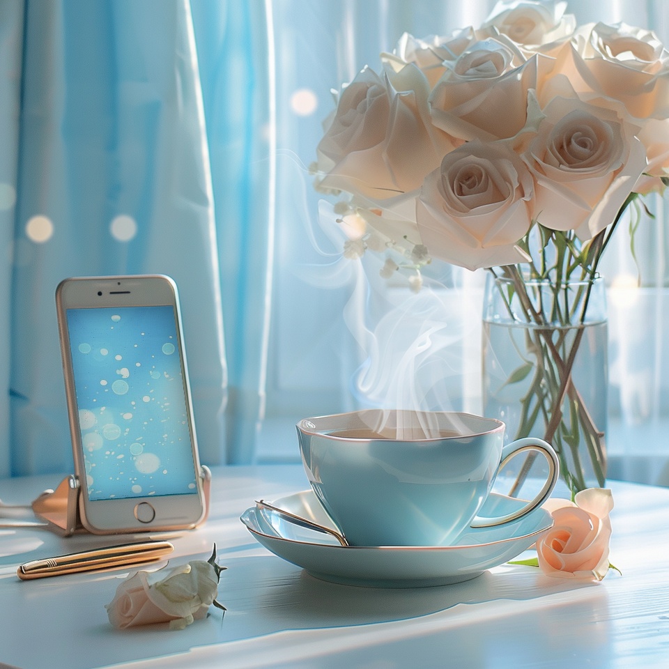 【人物あり|スマホ×ブルー系女性】透明感のあるビジュアル素材5枚セット vol.5