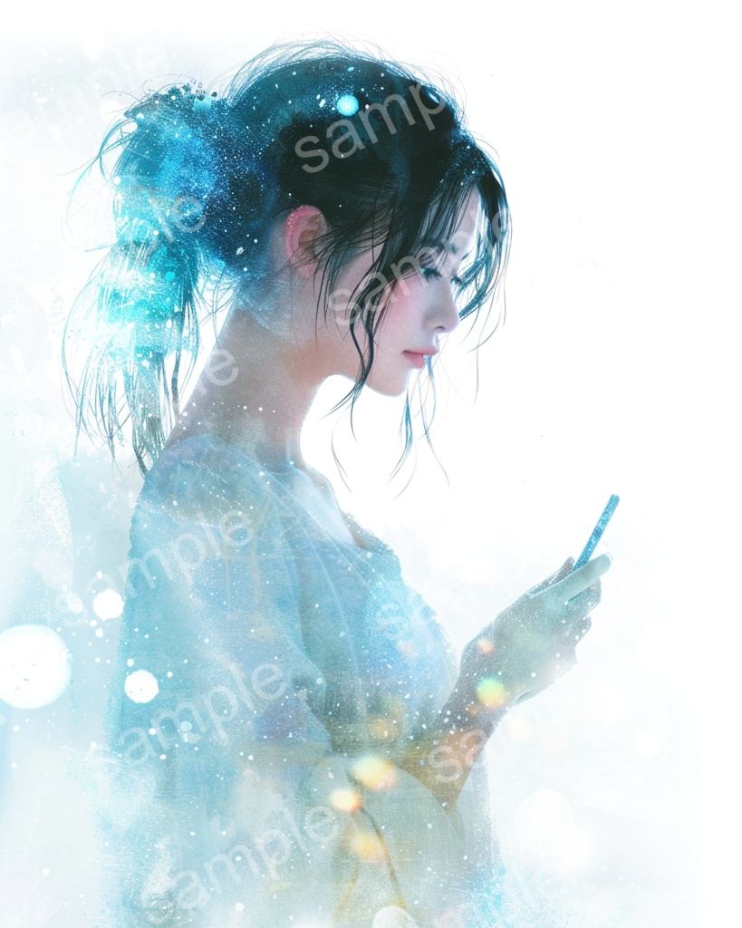 【人物あり|スマホ×ブルー系女性】透明感のあるビジュアル素材5枚セット vol.5