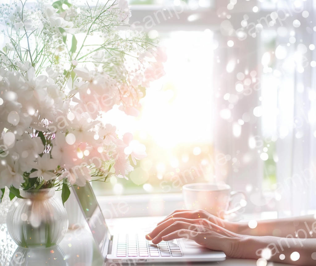 【人物あり|パソコン×カラフル上品女性】透明感のあるビジュアル素材5枚セット vol.6