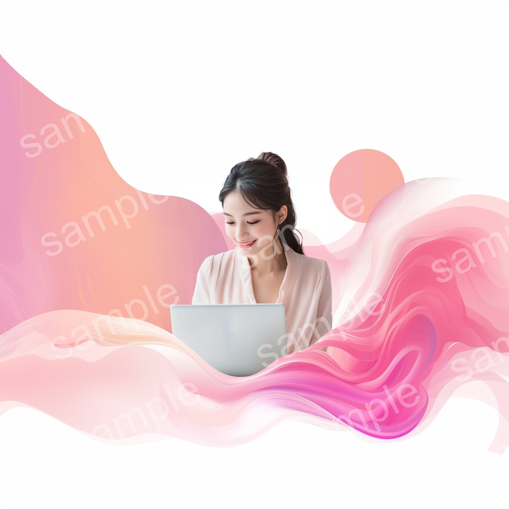 【人物あり|パソコン×カラフル上品女性】透明感のあるビジュアル素材5枚セット vol.6