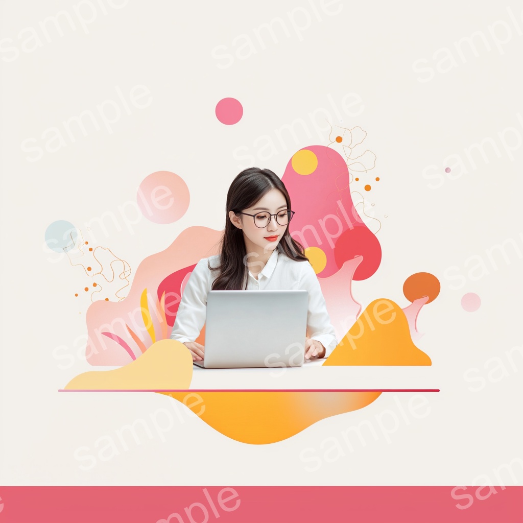 【人物あり|パソコン×カラフル上品女性】透明感のあるビジュアル素材5枚セット vol.6