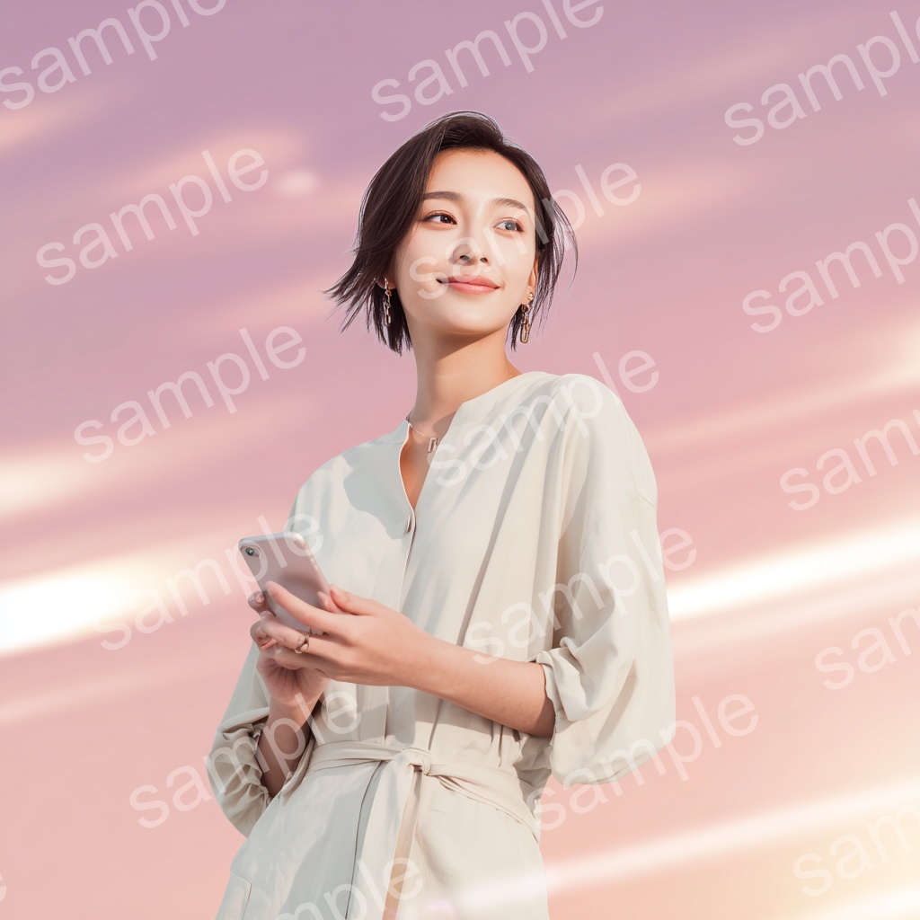 【人物あり|スマホ×ビジネス女性】自然な光彩が映えるフェミニン素材セット Vol.7