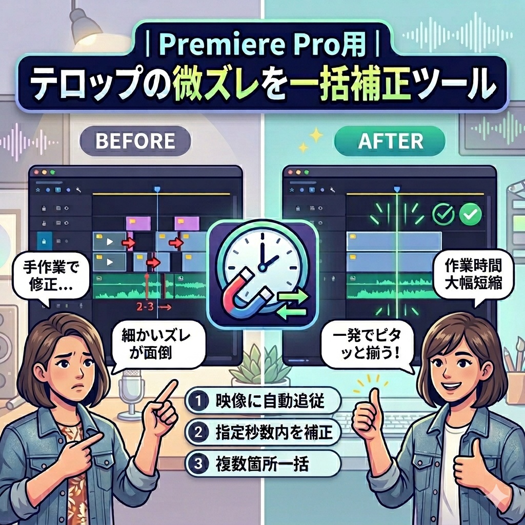 Premiere Pro用 テロップの微ズレを一括補正するツール
