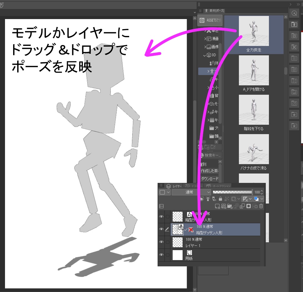 【クリスタ3D素材】箱型デッサン人形