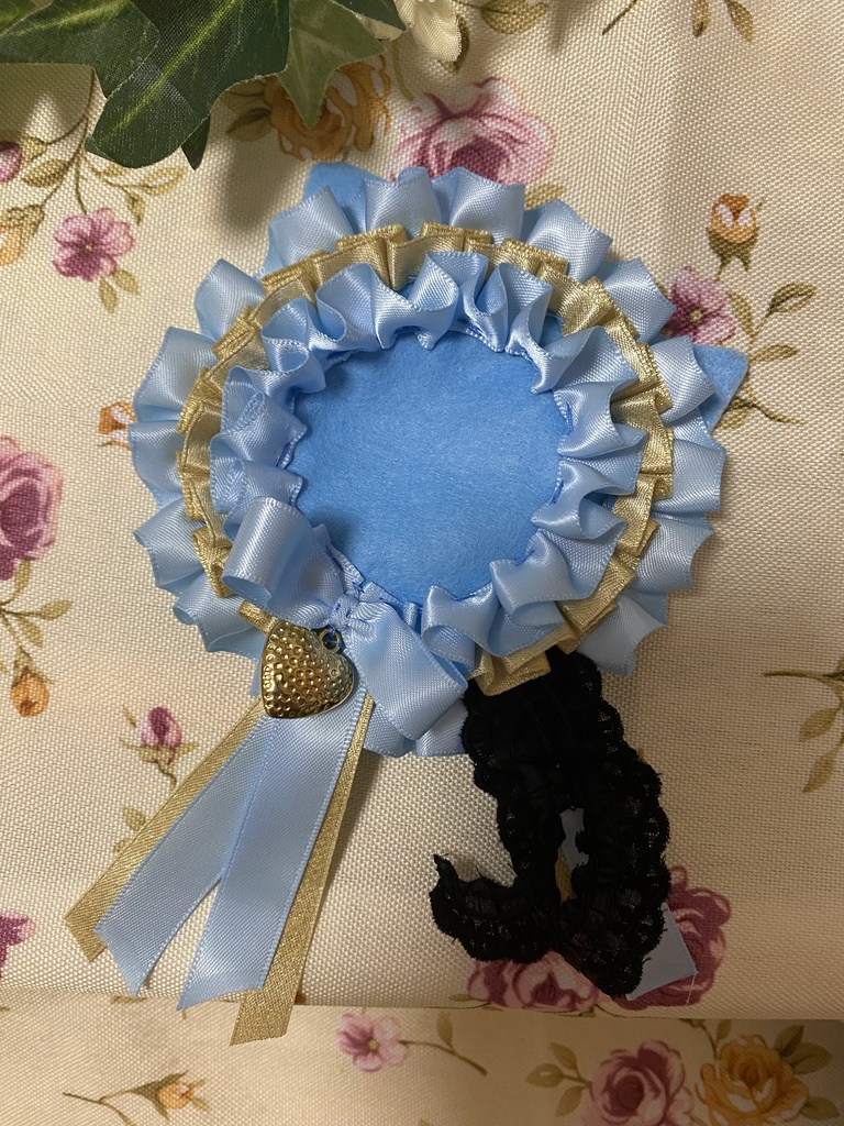 ネコミミロゼット 缶バッジ 水色