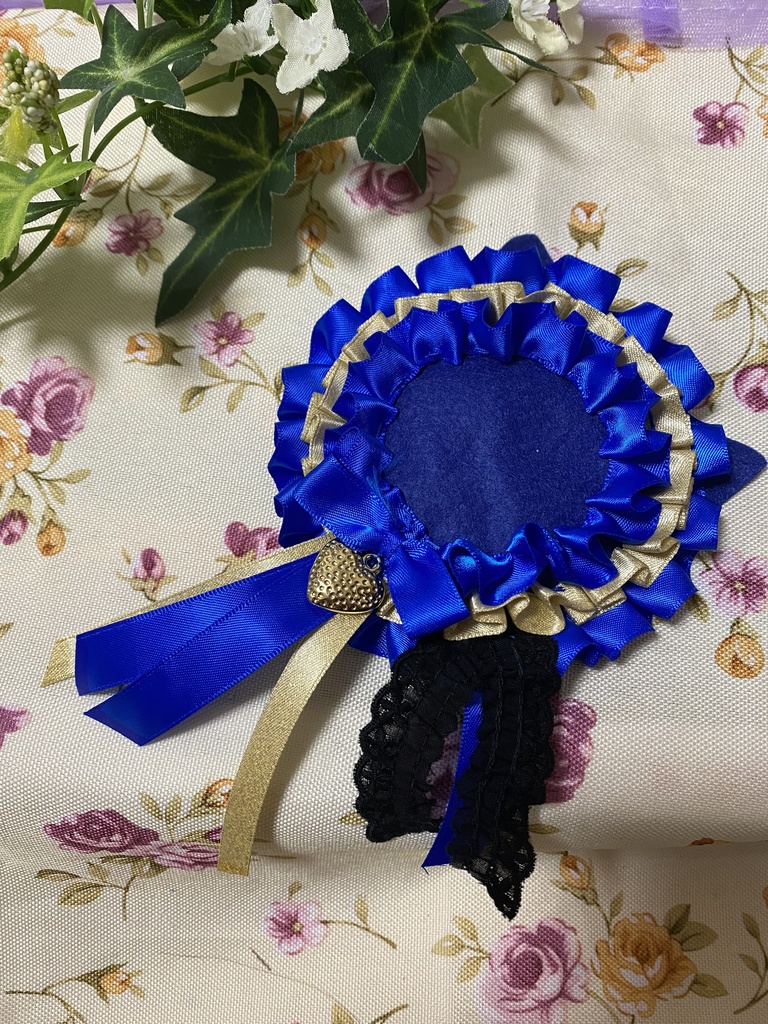 ネコミミロゼット 缶バッジ 青