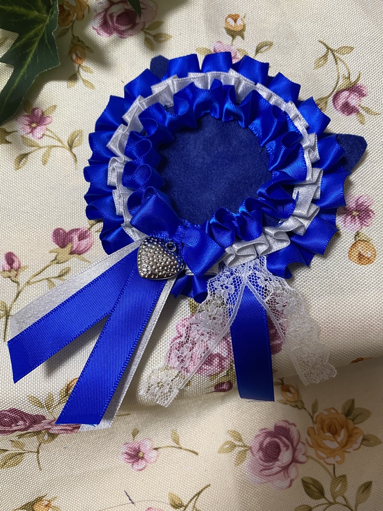 ネコミミロゼット 缶バッジ 青