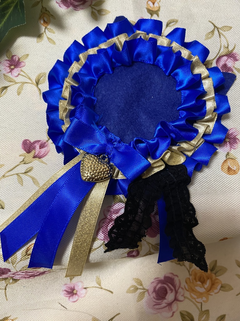 ネコミミロゼット 缶バッジ 青