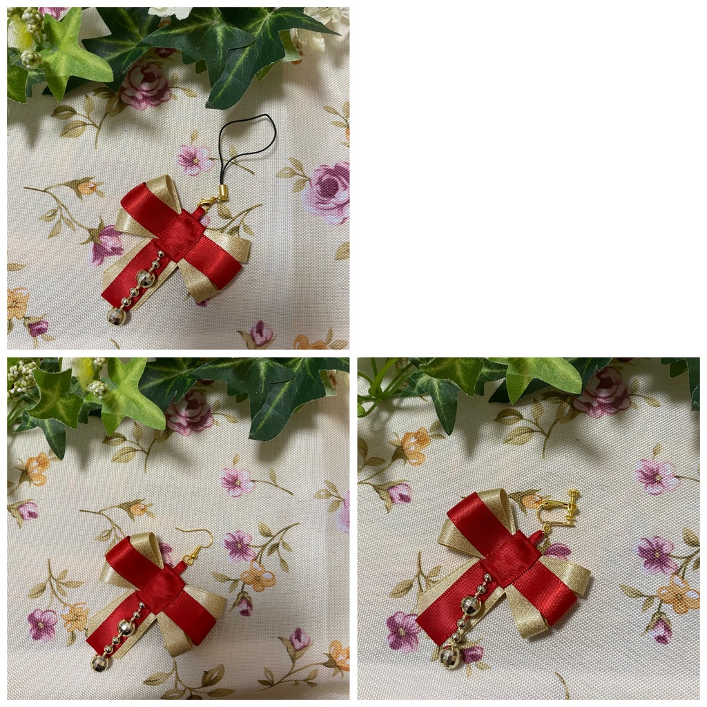 リボンティアーズ 赤 ストラップ イヤリング