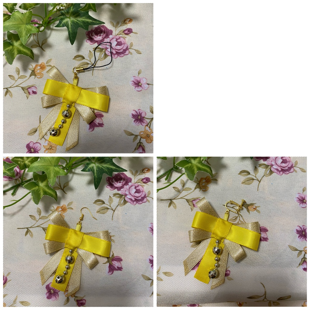 リボンティアーズ 黄色 ストラップ イヤリング