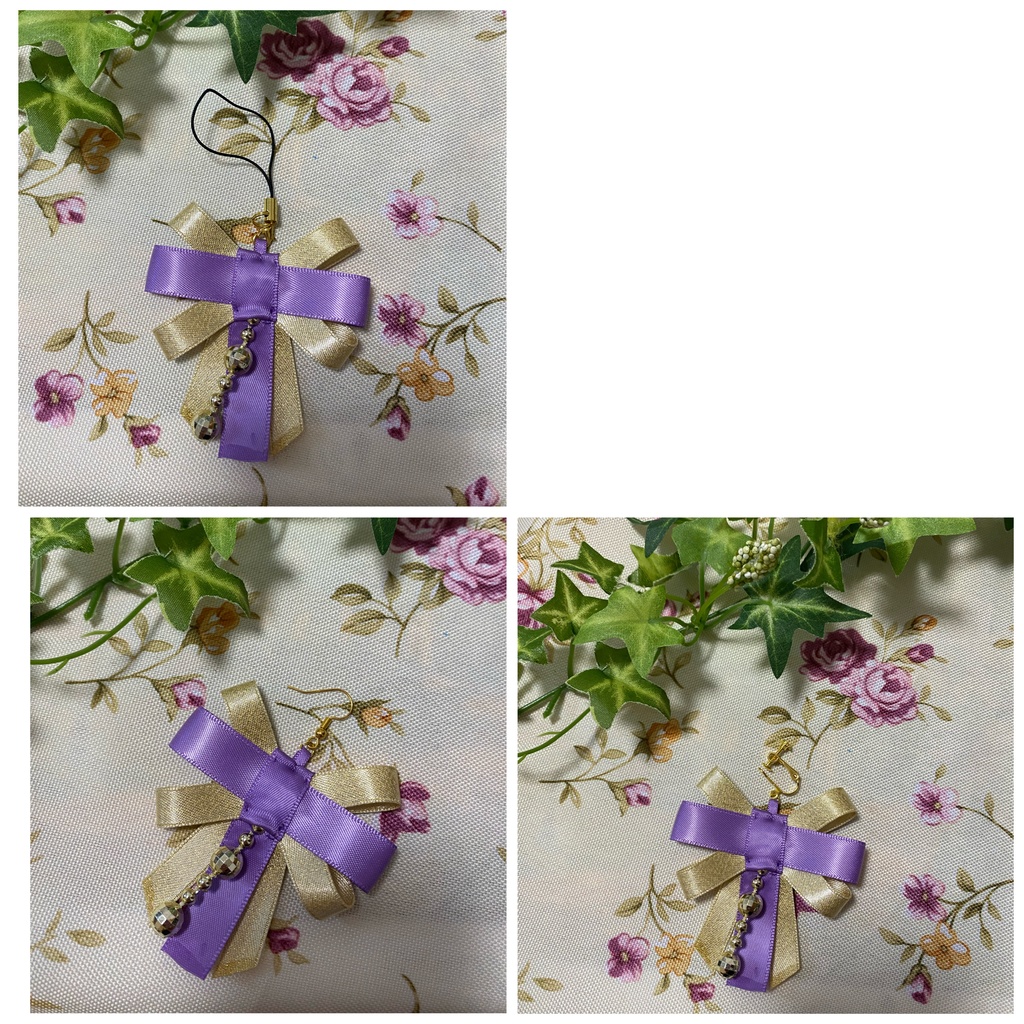 リボンティアーズ 紫 ストラップ イヤリング