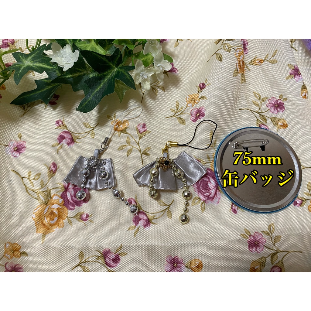 ロゼット ストラップ イヤリング 灰