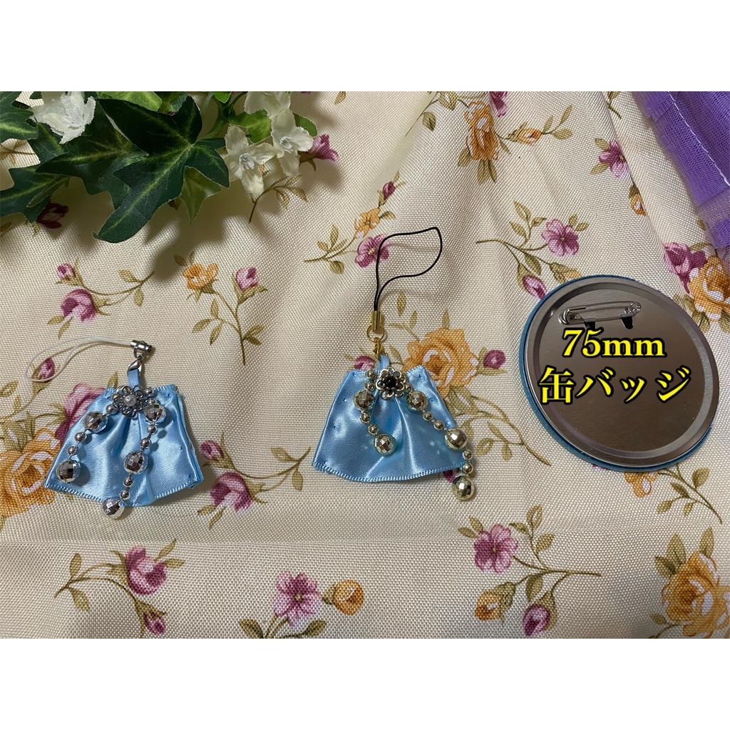 ロゼット ストラップ イヤリング 水色