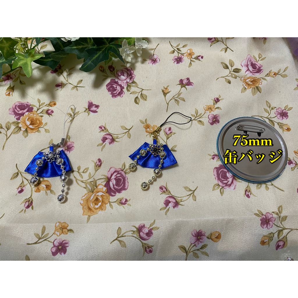 ロゼット ストラップ イヤリング 青