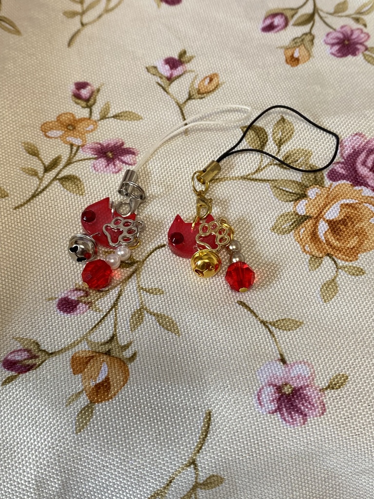 うちの子チャーム ネコ ストラップ 赤