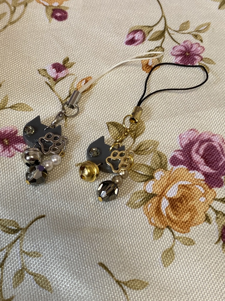 うちの子チャーム ネコ ストラップ 灰