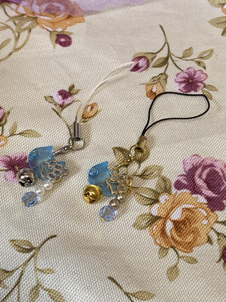 うちの子チャーム ネコ ストラップ 水色