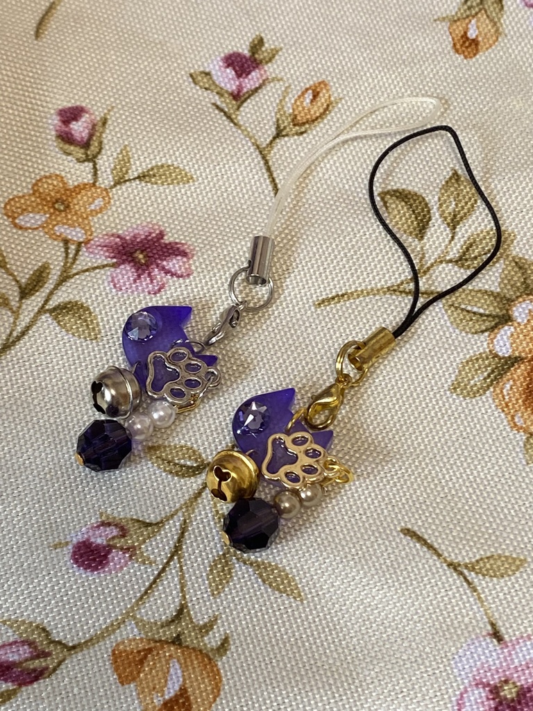 うちの子チャーム ネコ ストラップ 紫