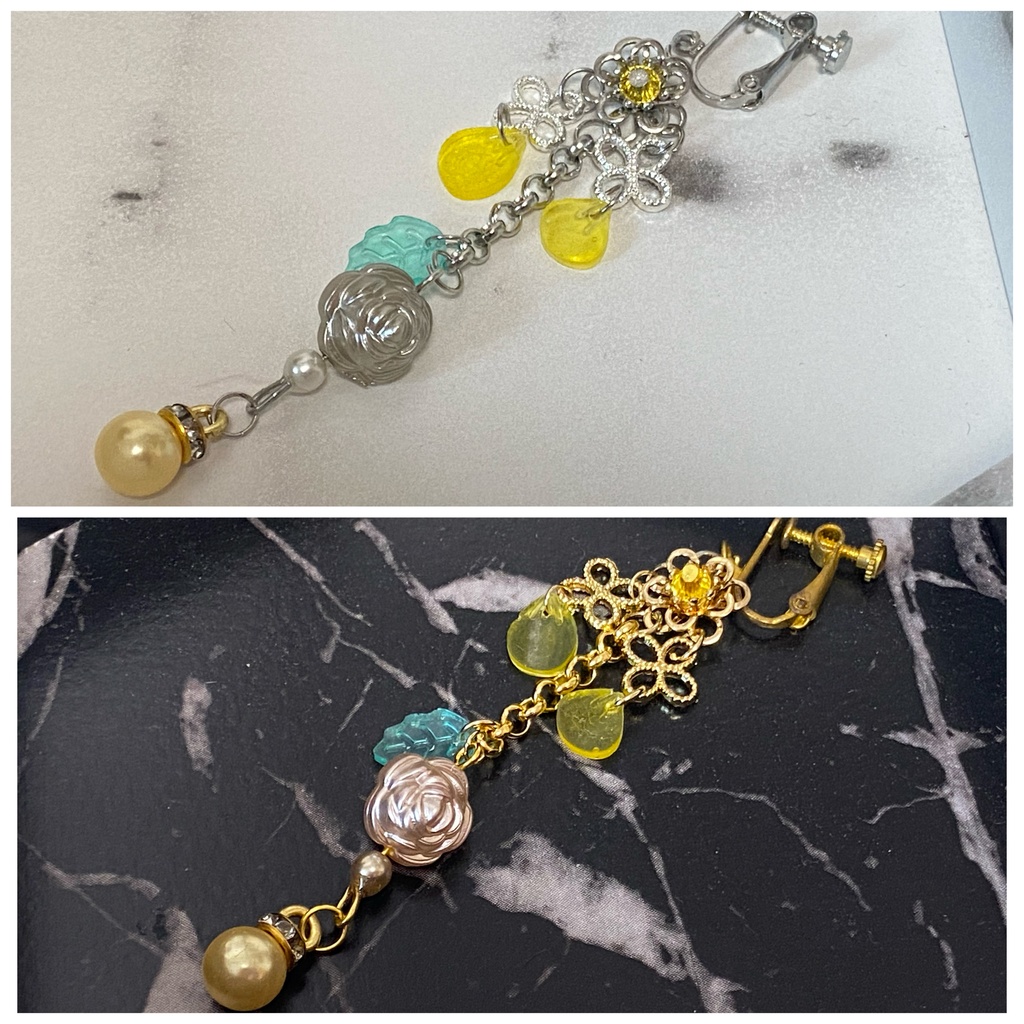 ローズペタル イヤリング ピアス ストラップ 黄色