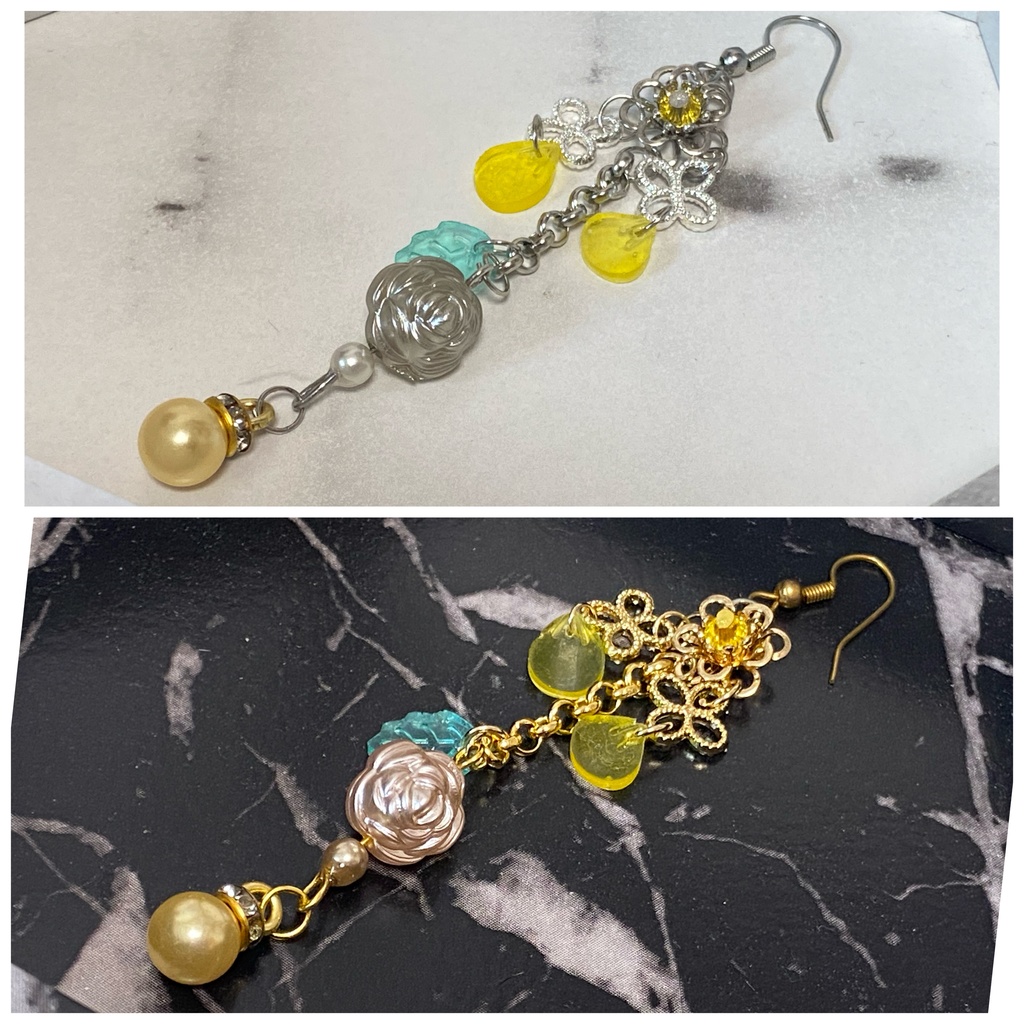 ローズペタル イヤリング ピアス ストラップ 黄色