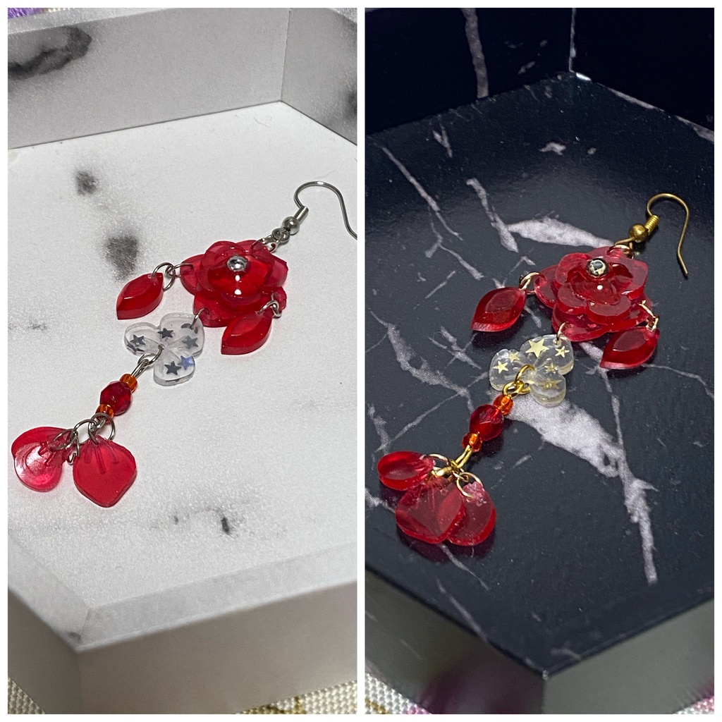 紫陽花の雫 イヤリング ピアス 赤