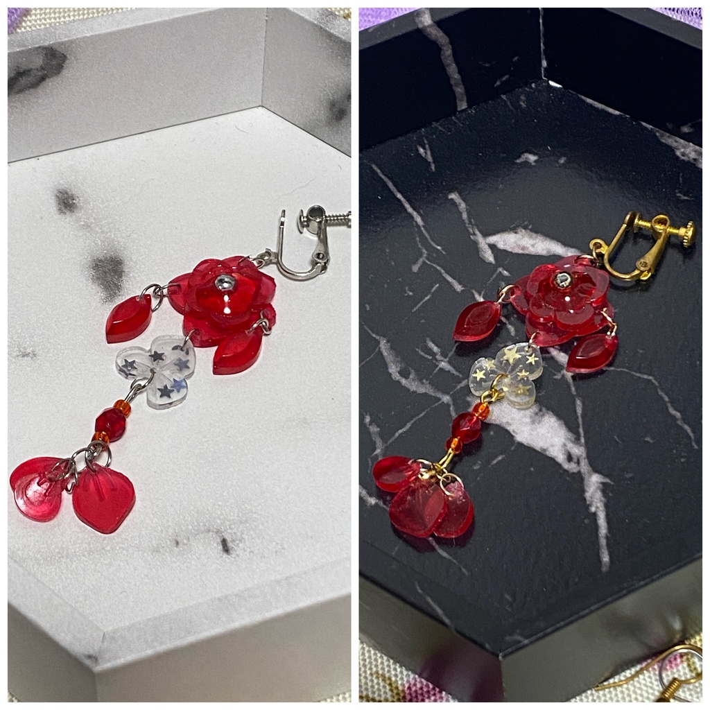 紫陽花の雫 イヤリング ピアス 赤