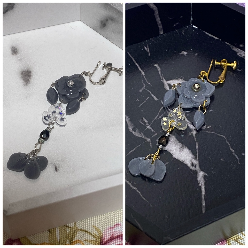 紫陽花の雫 イヤリング ピアス 灰