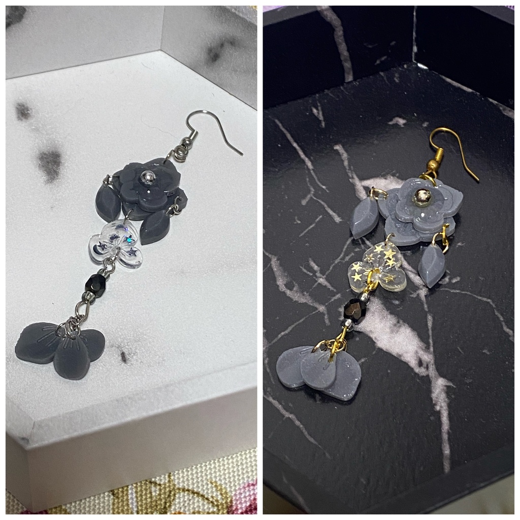 紫陽花の雫 イヤリング ピアス 灰