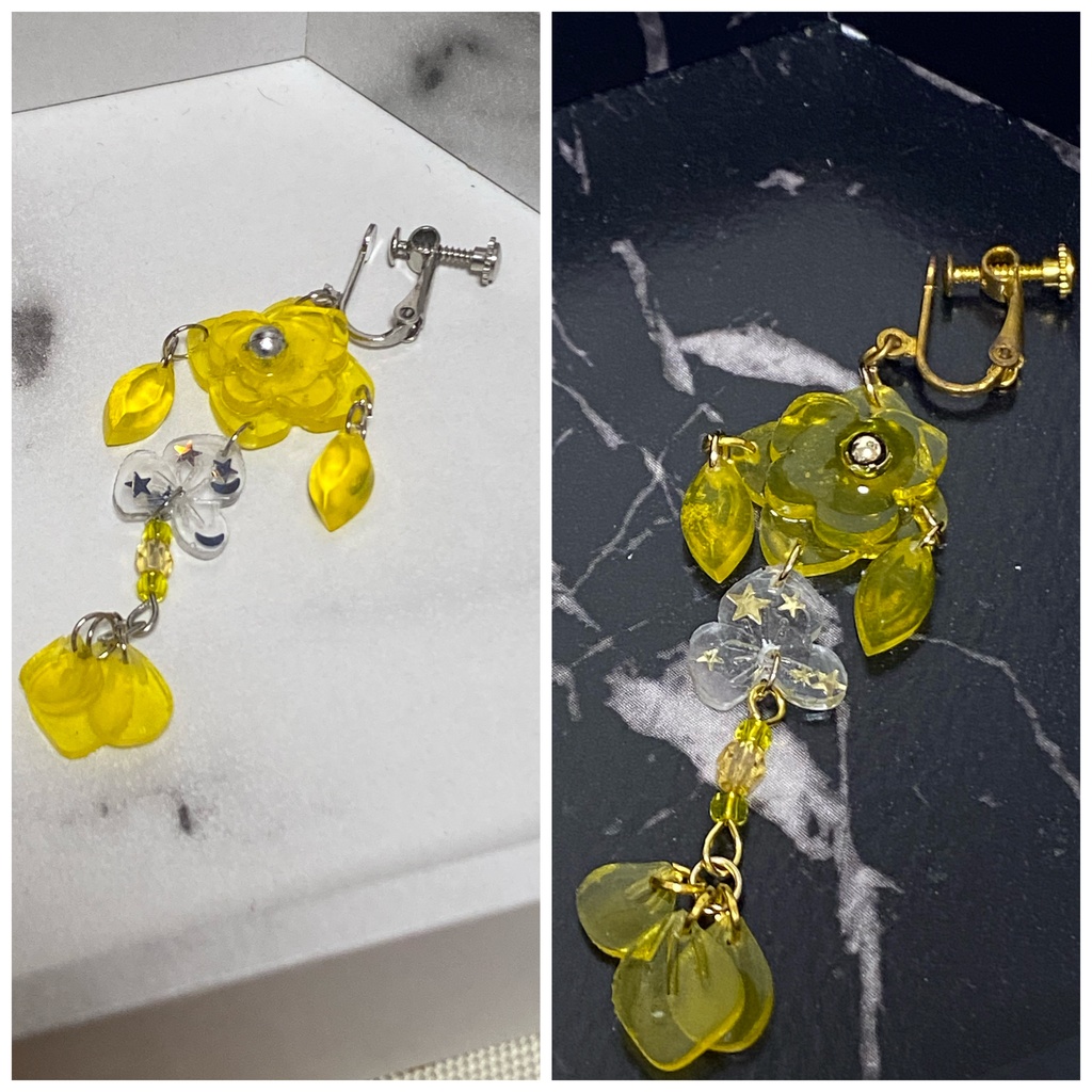 紫陽花の雫 イヤリング ピアス 黄色