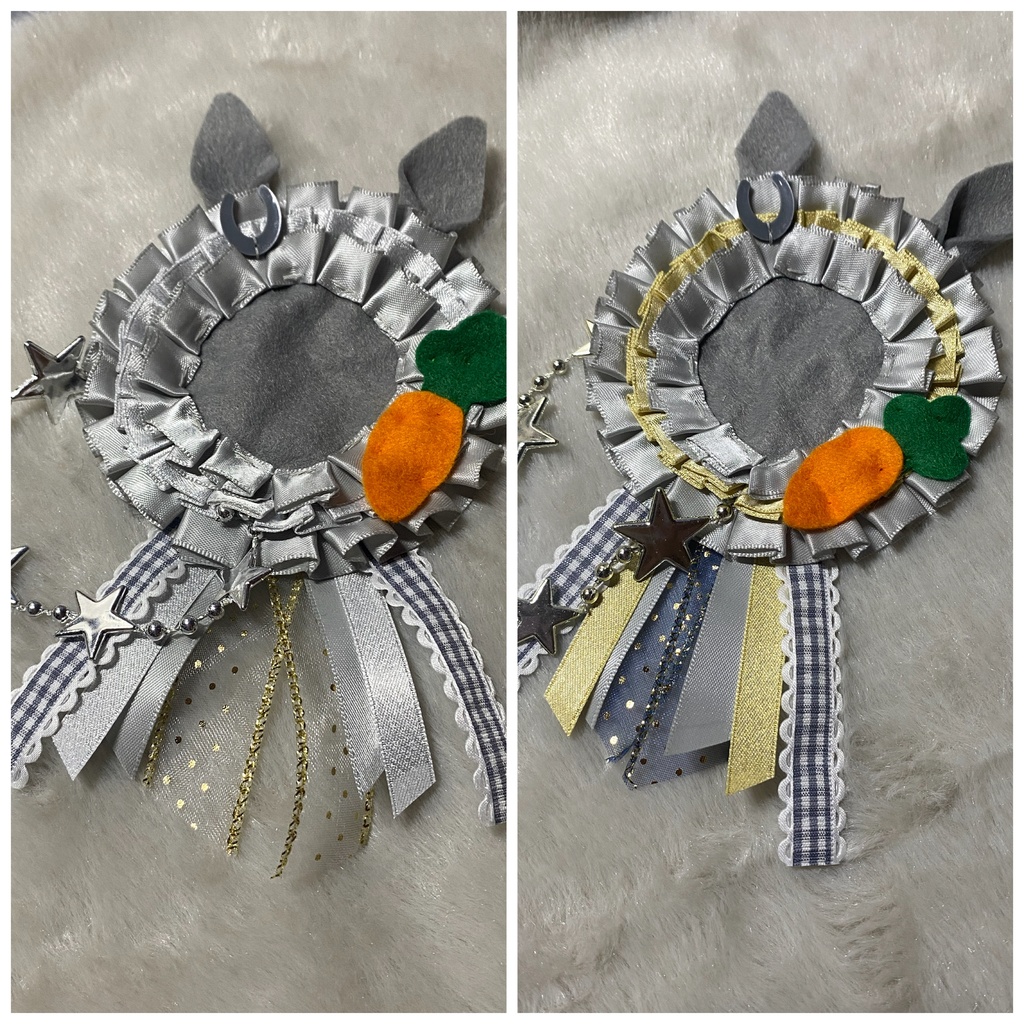 ウマ耳ロゼット 缶バッジ 灰