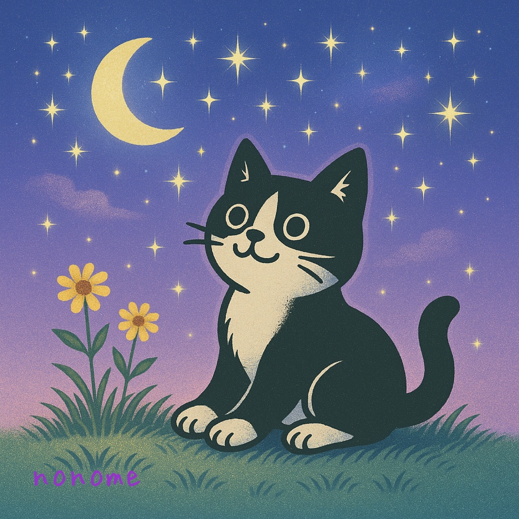 可愛いハチワレちゃん夜空を見上げてる