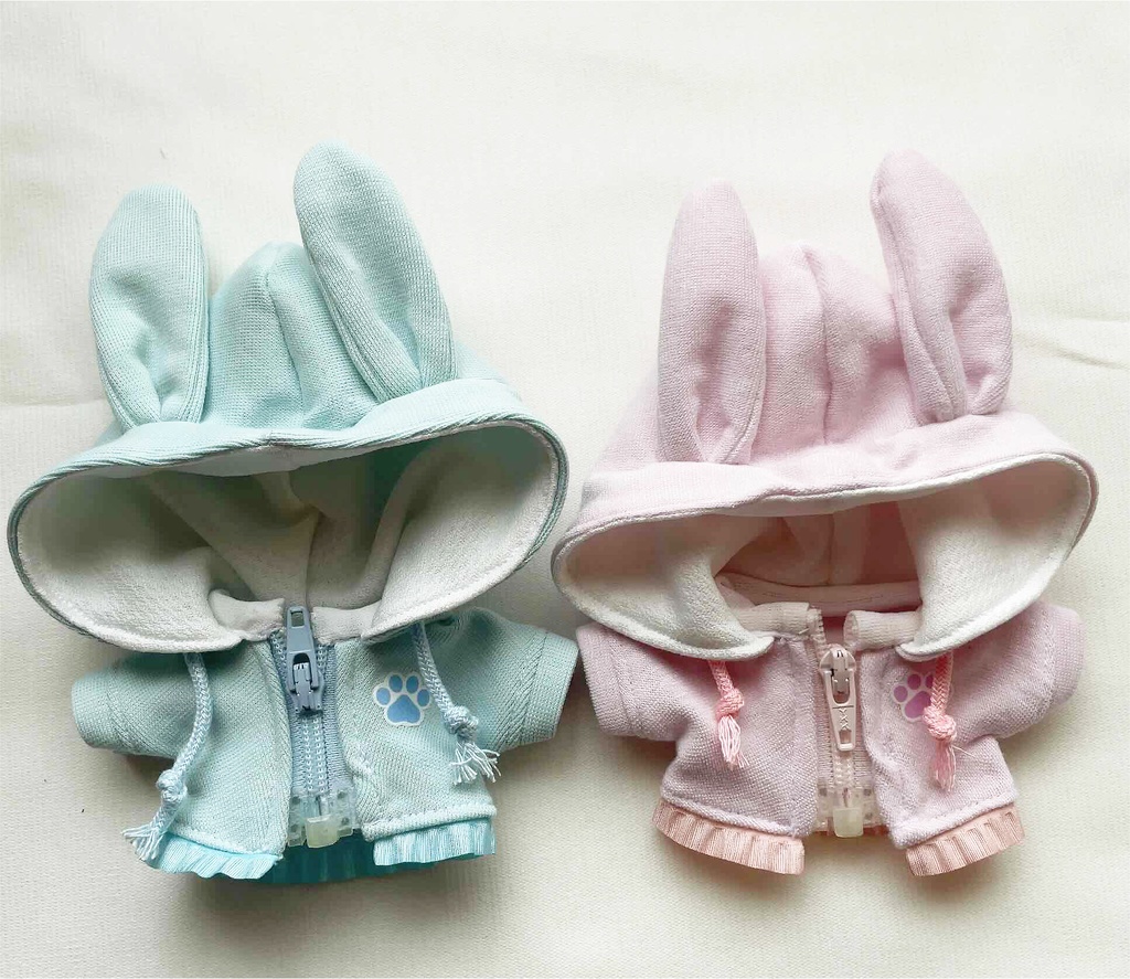 ※受注生産【10cmぬい・15cm前後ぬい】うさぎのパーカー(ブルー/ピンク)