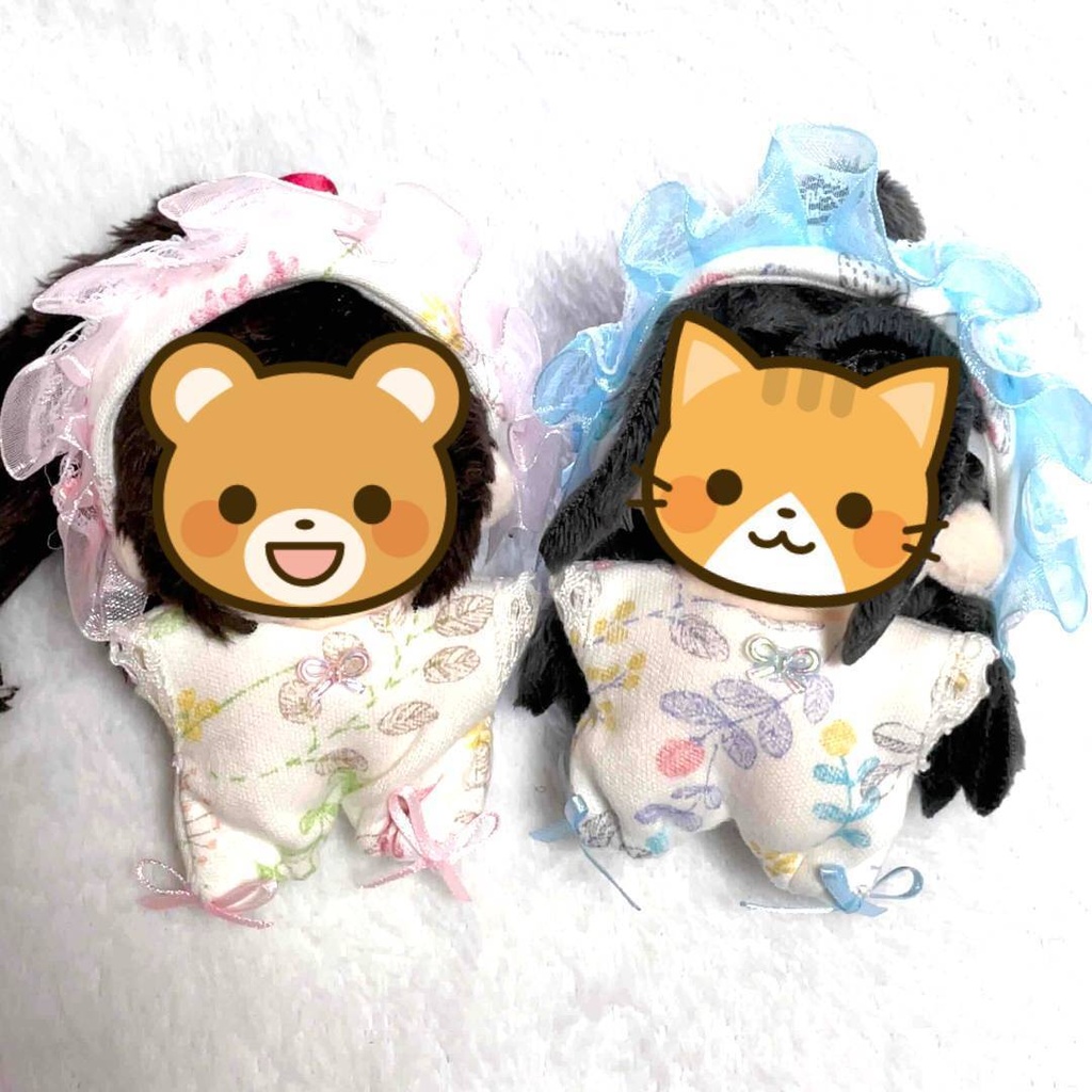 【5㎝ぬい・全長8cm前後ぬい向け】花柄ベビーロンパースセット(ブルー/ピンク)