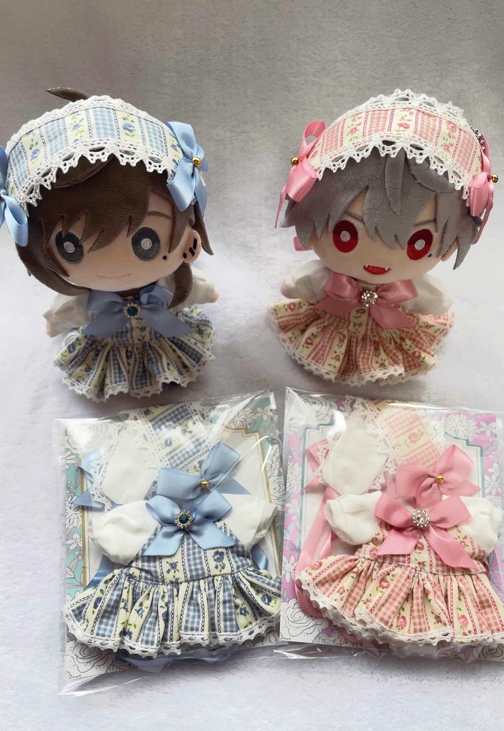 【10cmぬい・15cm前後ぬい】ヘッドリボン付きワンピース(ブルー・ピンク)