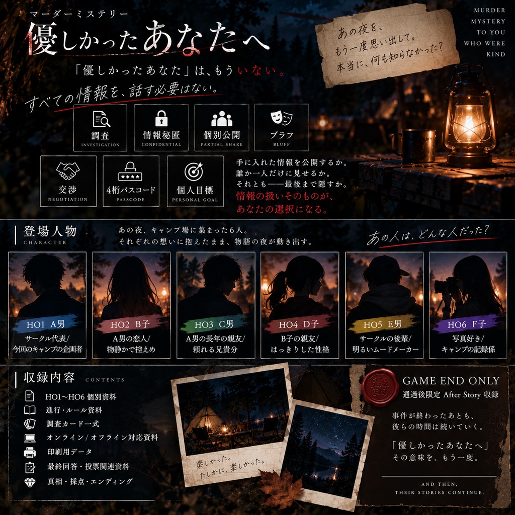 【6人用/GMレス】マーダーミステリー『優しかったあなたへ』