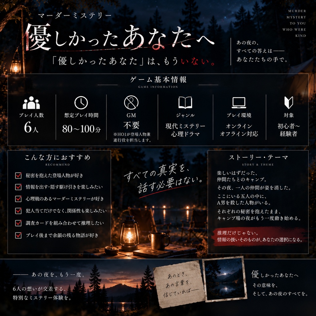 【6人用/GMレス】マーダーミステリー『優しかったあなたへ』