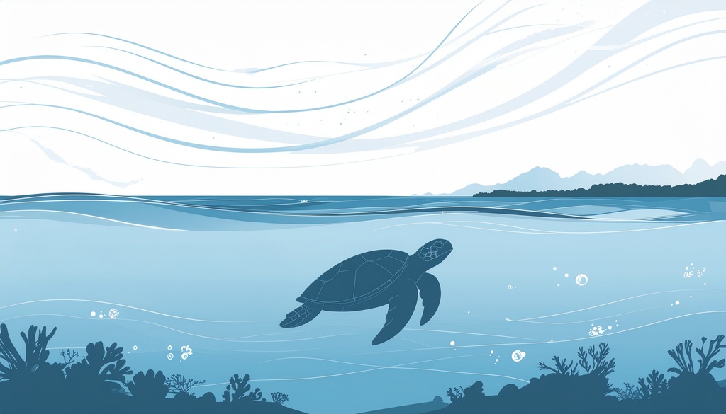 【無料素材】海の光とウミガメのイラスト【生成ＡＩ生成物】