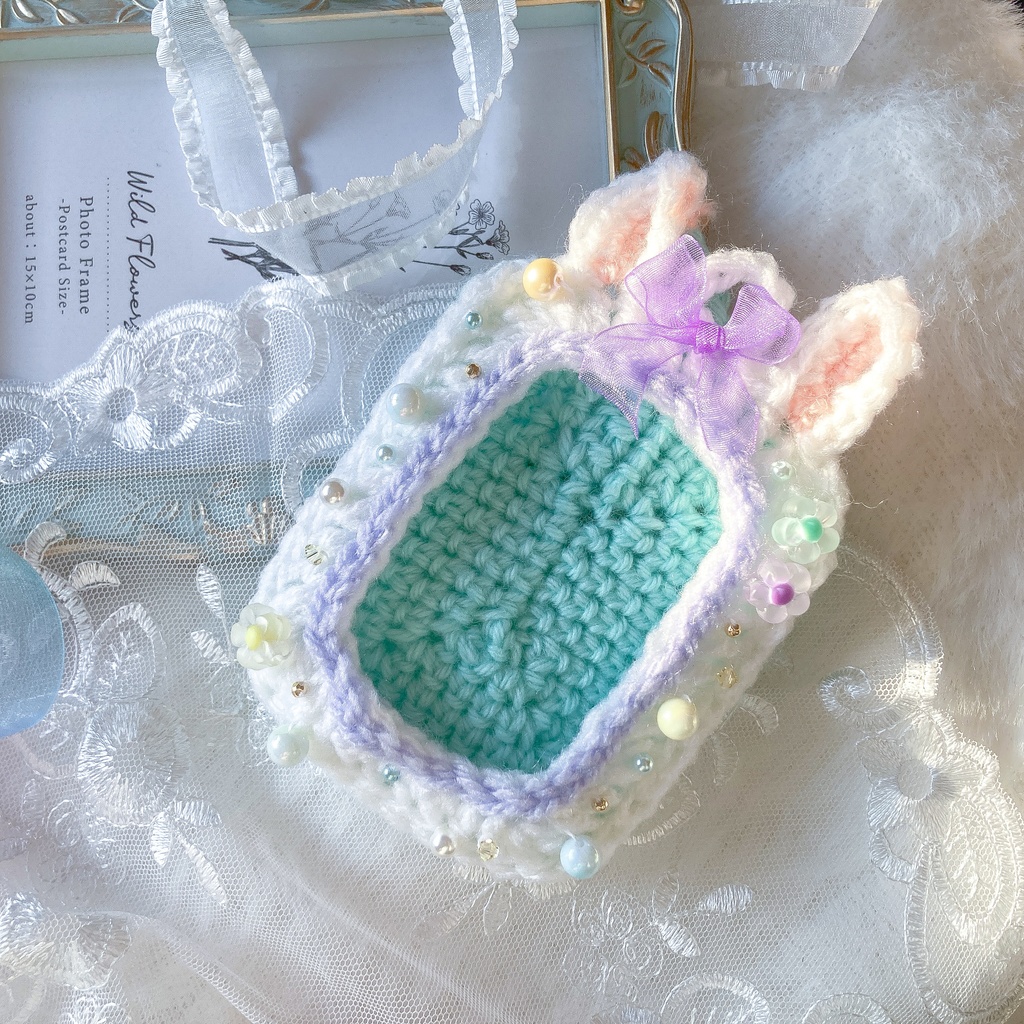 デコ トレカケース 硬質ケース 毛糸 リボン うさぎ B8 サイズ