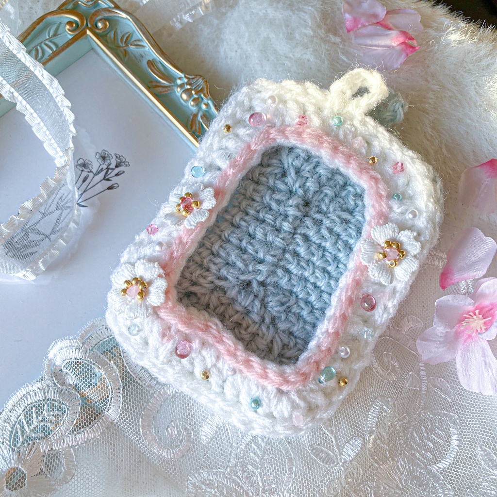 デコ トレカケース 硬質ケース 毛糸 桜 パステル B8 サイズ