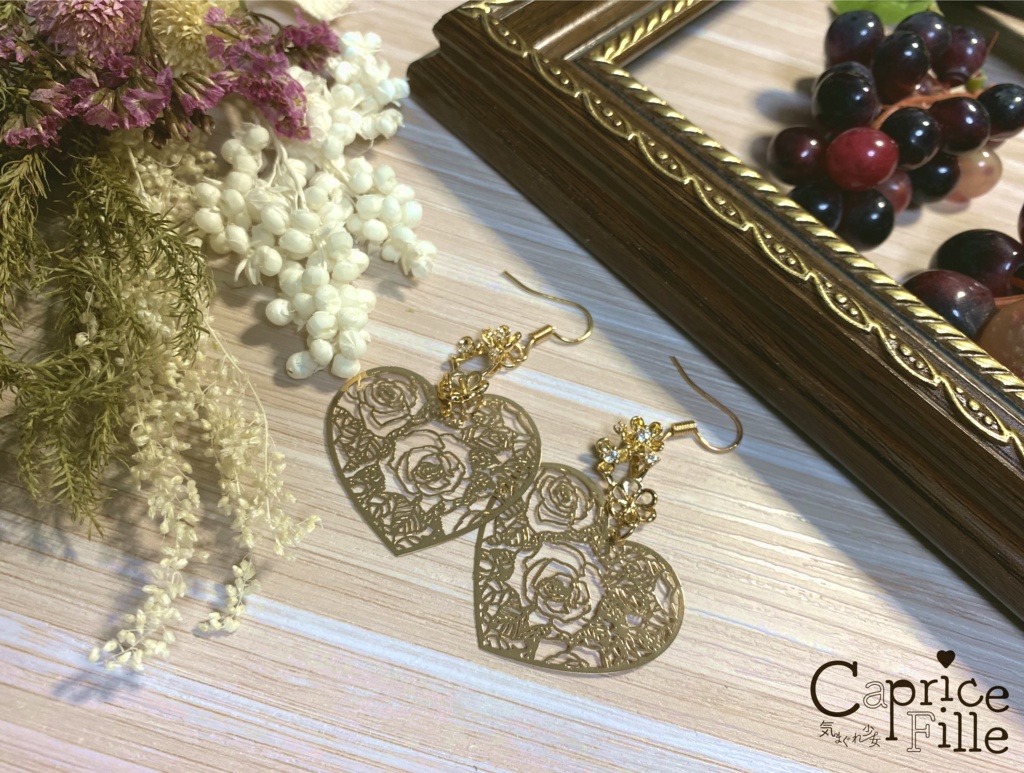ハート薔薇ピアス(イヤリング)